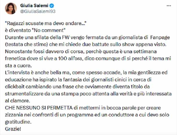Giulia Salemi, post Twitter