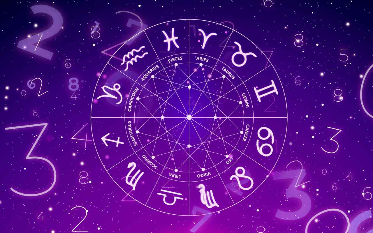 Numerologia e ruota dell'oroscopo con i segni zodiacali