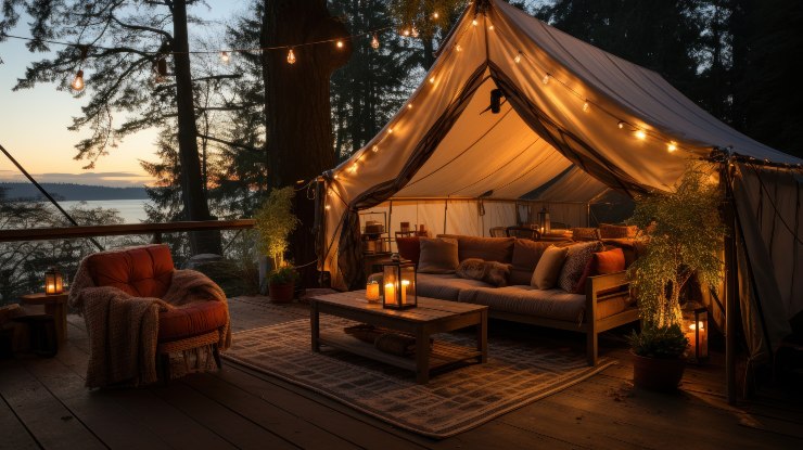 Una bellissima tenda di un glamping boho chic